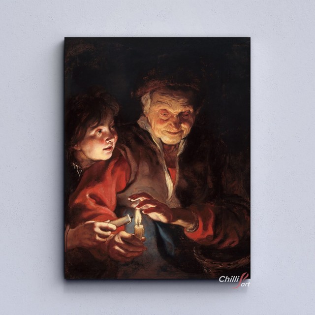 Картина Старушка и мальчик со свечами