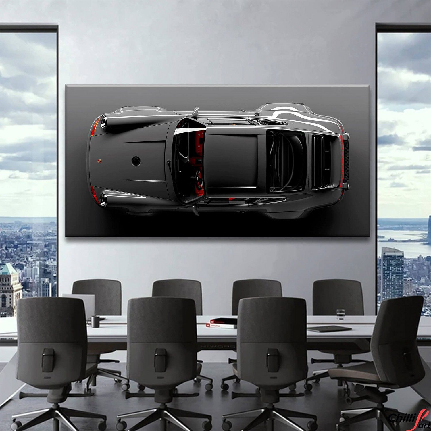 Картина Grey Porsche 911 - 40х80 см - БЕЗ РАМКИ