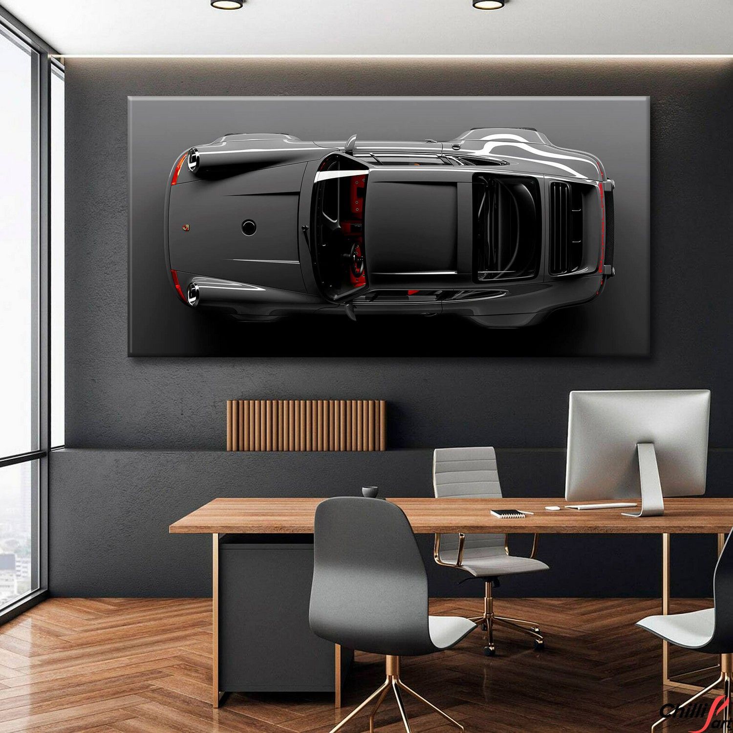 Картина Grey Porsche 911 - 40х80 см - БЕЗ РАМКИ