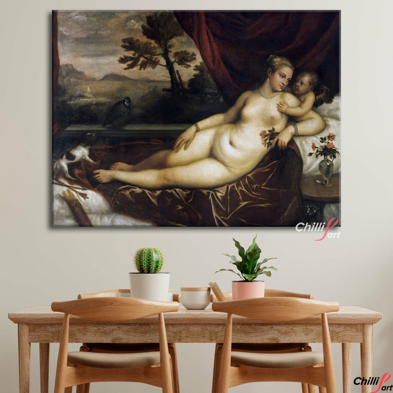Картина Венера с Купидоном, собачкой и куропаткой