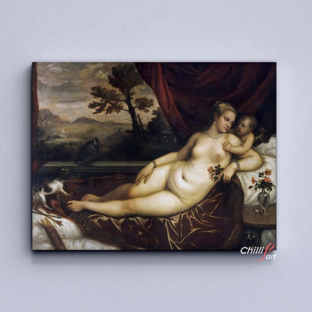 Картина Венера с Купидоном, собачкой и куропаткой