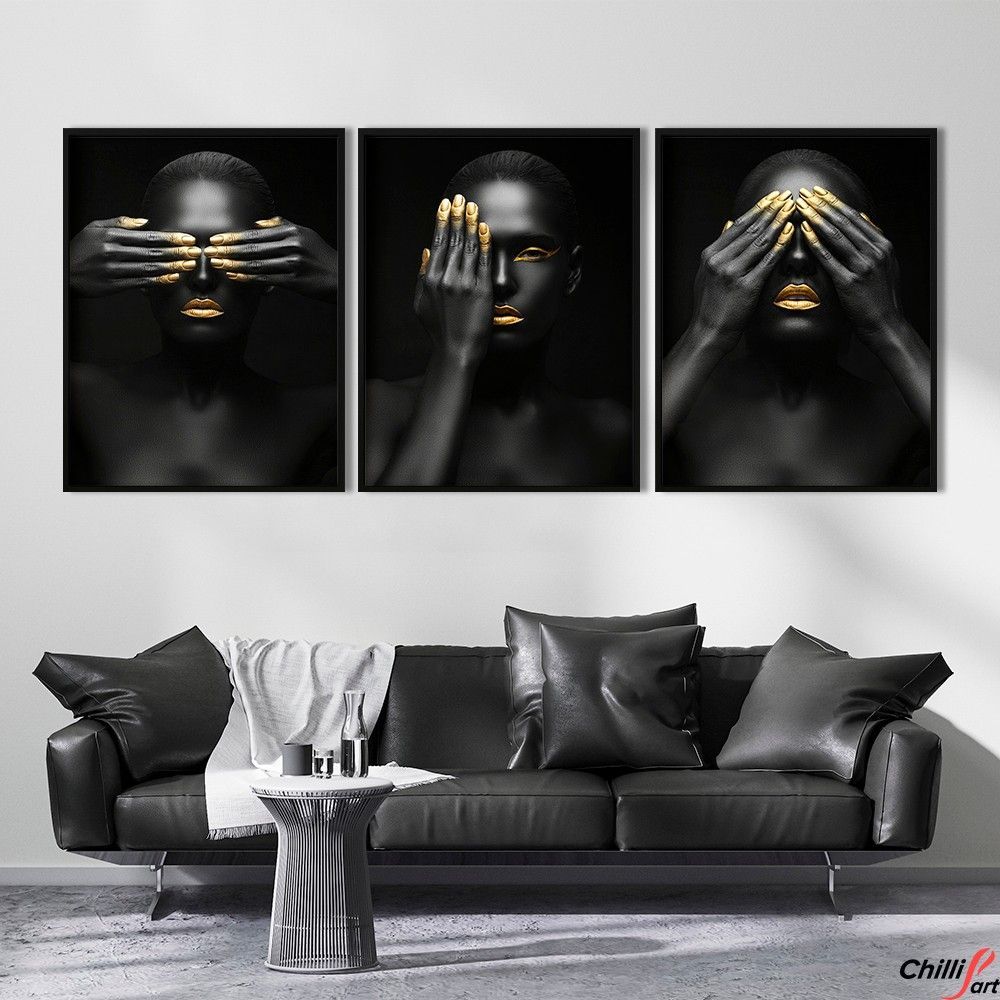 Картина Black & Gold Woman Aesthetiс - 3 картины 50х65 см - Без рамки