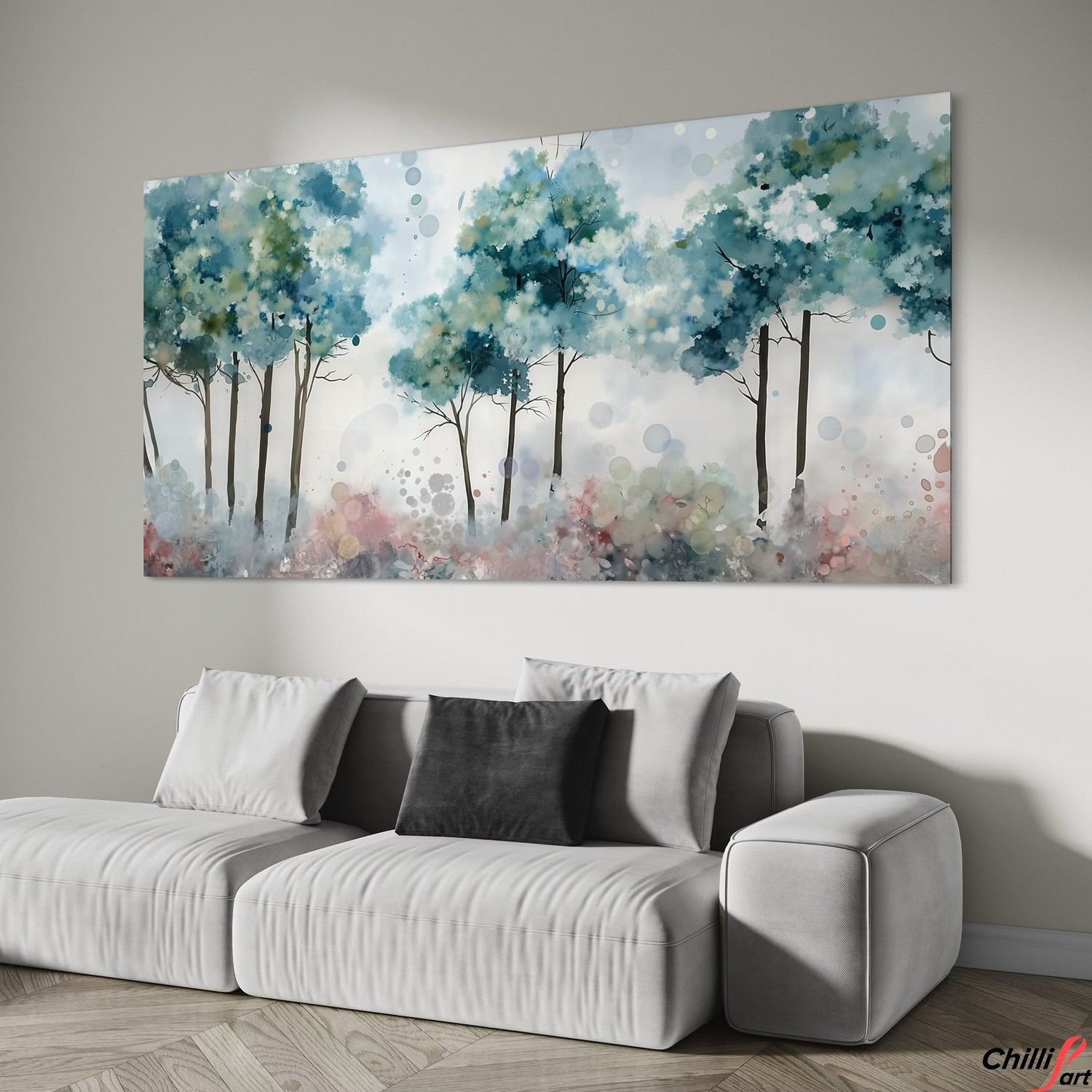 Картина Watercolor Woodland Landscape - 90x180 см - БЕЗ РАМКИ