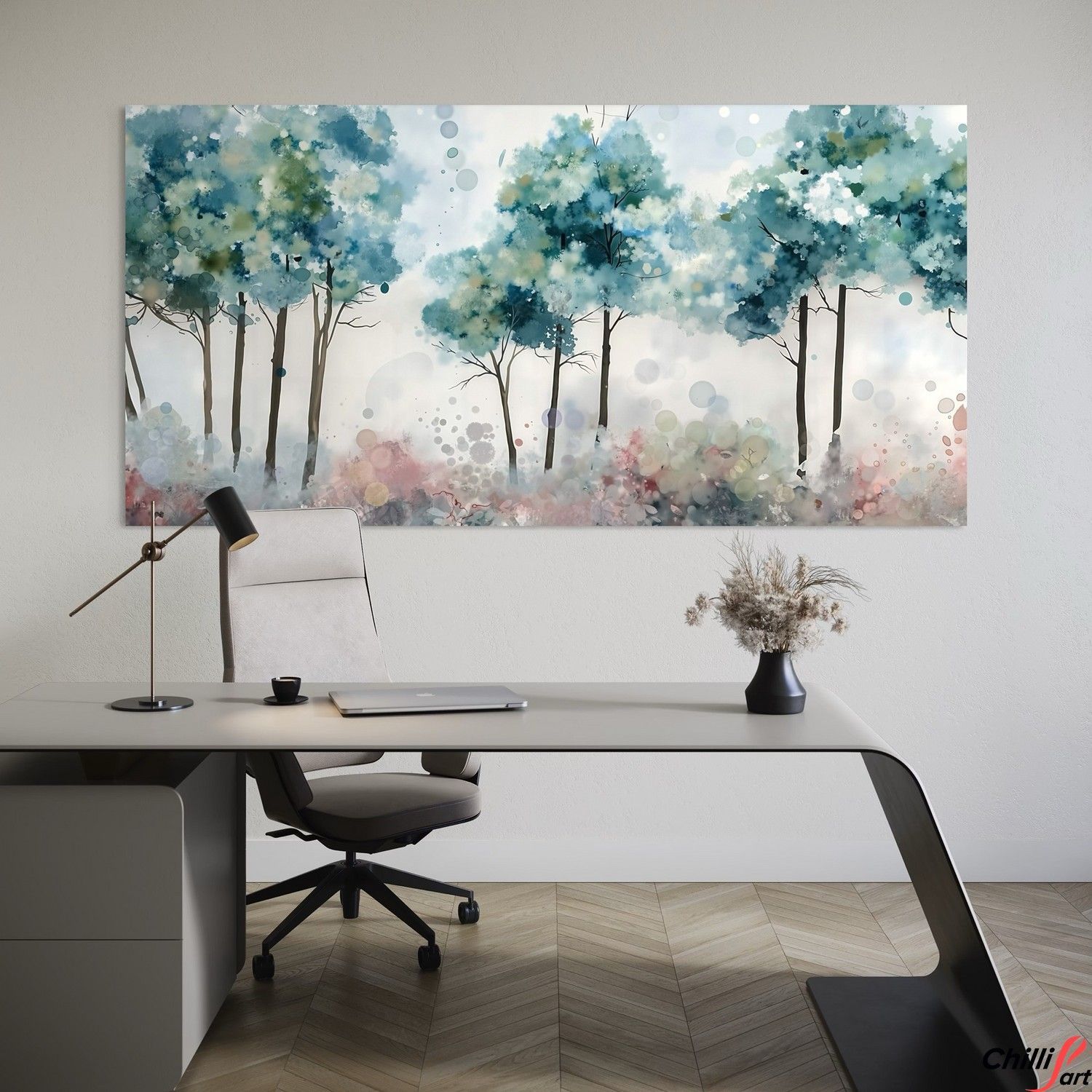 Картина Watercolor Woodland Landscape - 90x180 см - БЕЗ РАМКИ